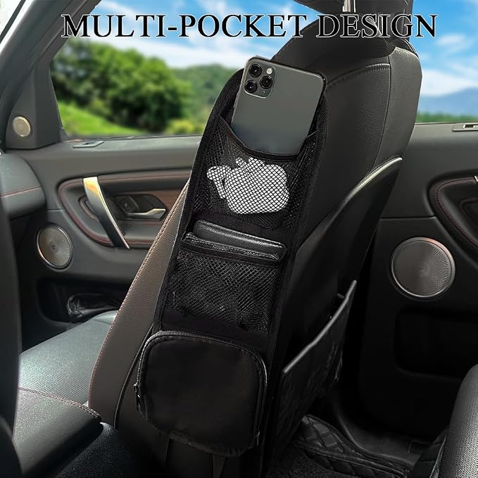 Car Seat Side Organizer, Seat Side Storage Pocket, Multifunctional Mesh Net Pocket, Car Multi-Pockets Backseat Organizer Side Hanging Bag for Storage Coins, Cell Phones, Glasses (Black, 1PCS)