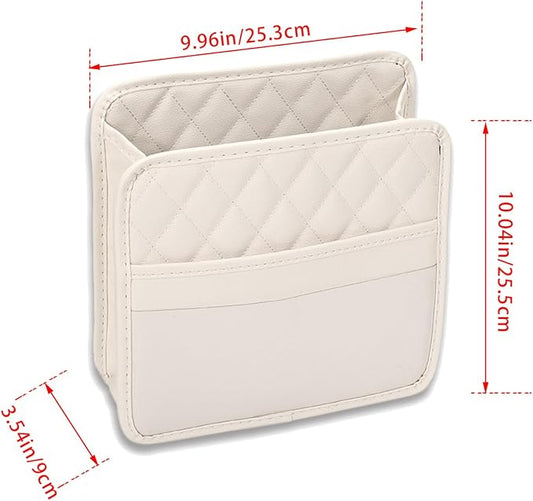Car Seat Organizer Backseat with Storage Pockets, PU Leather Vehicle Backseat Hanging Storage Pocket, Multipurpose Automotive Travel Essentials Accessories, Universal for Most Cars (Beige)