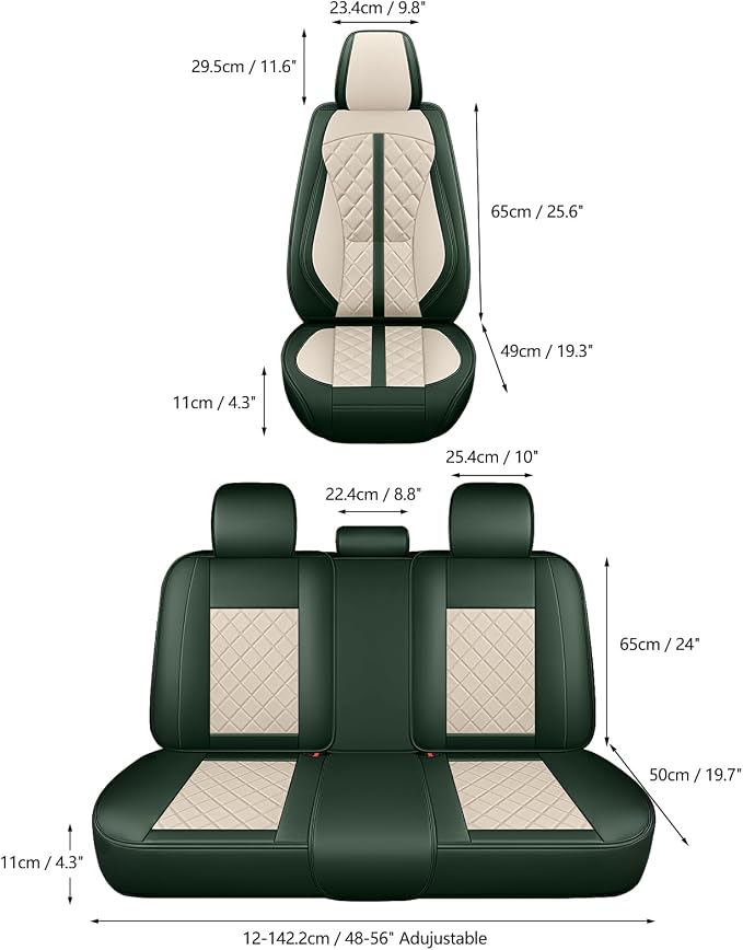 otoez Green Car Seat Covers Full Set, Universal Nappa Leather Seat Cover 5 Seat Waterproof & Breathable Automotive Seat Protector Full Coverage for Cars Sedens, Trucks, SUVs, Vans (White & Green)