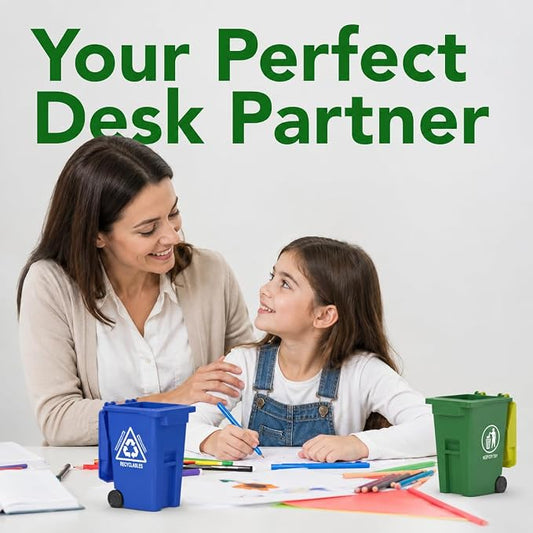 Wiosi Mini Garbage Trash Pen Holder for Desk, Pack of 2, Blue & Green, Tiny Recycle Bin Pencil Holder | Storage for Pencils & Pens | Office Stationery to Organize the Desk | Ideal for Student Work