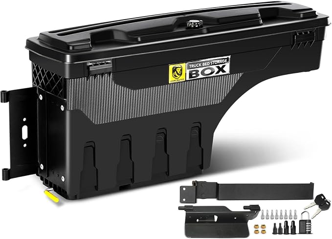 YHTAUTO Truck Bed Storage Tool Box Lockable Compatible with 2019-2025 Ram 1500, Driver Side, Not Fit Classic Model, Will Not Work with RamBox, Swing Waterproof Wheel Well Toolbox