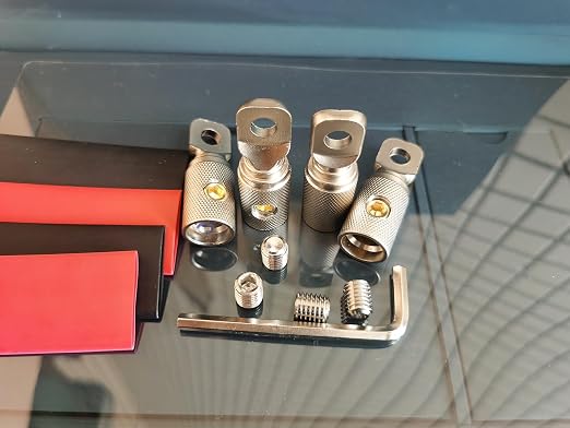 0 Gauge Wire Terminal Connector 5/16 Ring Wiring Connectors for Battery Bank Inverter Projects Car Audio Amplifier 4PCS with Adhesive Heat Shrink Tubing