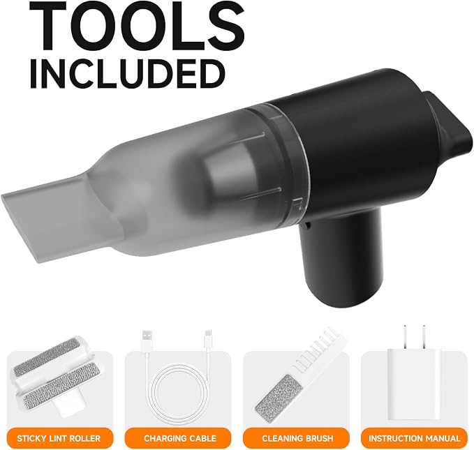 PAPIFEED Handheld Vacuum Cordless for Pet Hair, Portable Mini Vacuum with Static Hair Collector for Home, Dual-Layer Stainless Steel Filter, Dual Filte, USB-C Rechargeable Lightweight Vacuum (Black)