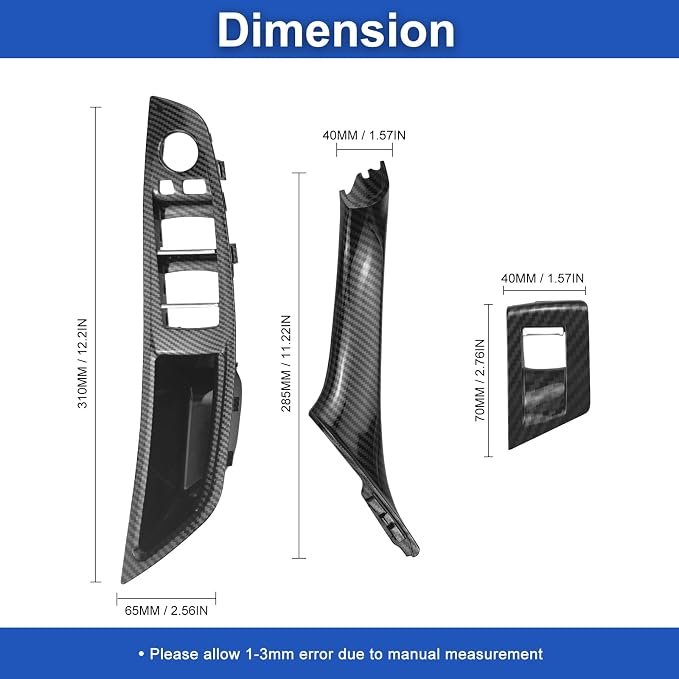 Door Handle Cover Kit Compatible with B-M-W 5 Series F10/F11/F18 2010-2016, Driver & Passenger Side Window Switch Armrest Trim for Left-Hand Drive Models (Carbon Fiber)