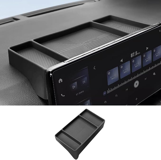 Temmis Dashboard Organizer for Toyota Highlander 2022-2026, Silicone Dash Board Tissue Holder Dash Storage Tray Container Box Behind Screen (Not for Grand Highlander)-Black