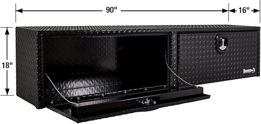 Buyers Products 1721565 Black Aluminum Diamond Tread Topsider Truck Box With Drop Door, 90x18x16 Inch, Weather Resistant, Locking Compression Latch, No Drill Install, Made in USA