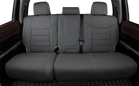 EKR Custom Fit Tacoma Rear Car Seat Covers for Toyota Tacoma 2016 2017 2018 2019 2020 2021 2022 2023 Double Cab/Crew Cab - Second Row Only,Faux Leather(Black with Red Trim)