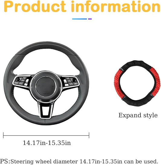 Osilly Bling Car Steering Wheel Cover, 15 Inch Rhinestones Soft Leather Elastic Steering Wheel Protector, Sparkly Crystal Diamond for Women Girls, Car Interior Accessories for Most Cars (Red)