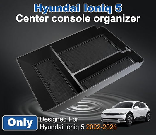 Upgrade Center Console Organizer for Hyundai Ioniq 5 2022-2025 2026 Ioniq 5 Storage Accessories with Non-Slip Liner Hyundai Ioniq 5 Center Console Organizer |Easy to Install||Keep Things Organized|