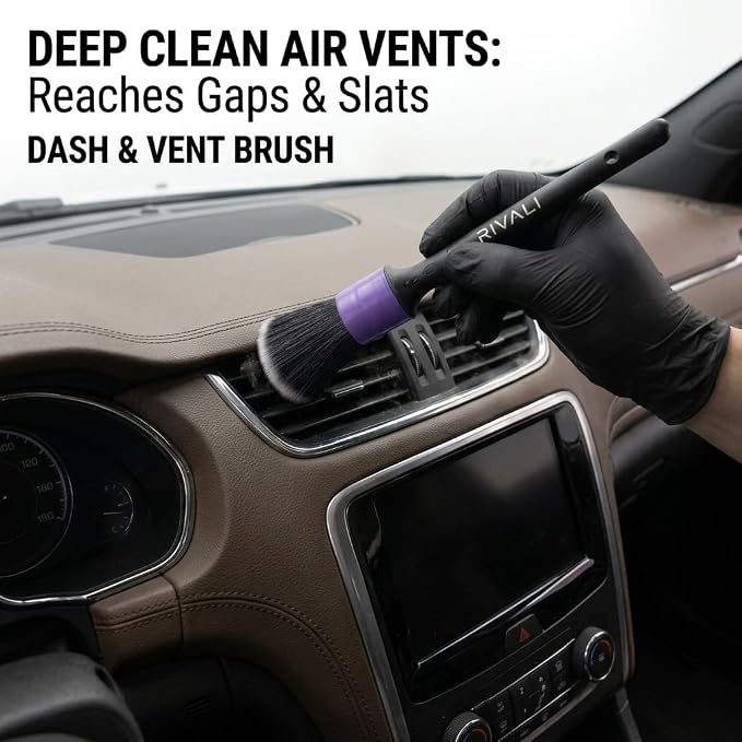 Rivali Car Care Premium 5-Piece Interior Detailing Brush Set - Ultra Soft Scratch-Free Brushes for Leather, Alcantara, Dashboards, Air Vents & Screens - Professional Car Interior Cleaning Kit