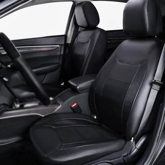 Flying Banner car seat Covers Protects Water Proof Faux Leather Carbon Fiber Fronts Solid Black (Solid Black, Front Pair)
