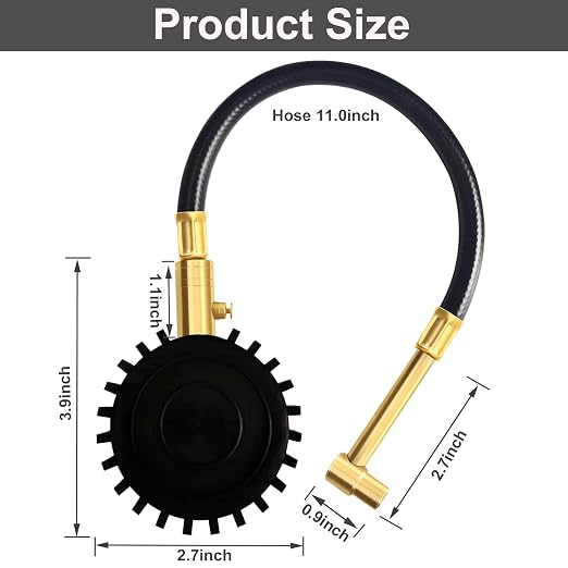 Motorcycle Tire Pressure Gauge 60 PSI, PUIBERS 2’’ dial Mechanical Tire Gauges with 90 Degree Right Angle Chuck Flexible Hose, Tires Guages for Pressure Glow in The Dark for Cars, Motos, Bicycles