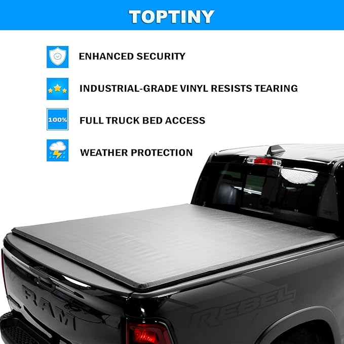 Toptiny Soft Roll Up Truck Bed Tonneau Cover |SR017|Fits 2015-2026 Ford F150 6'5" Bed (78")