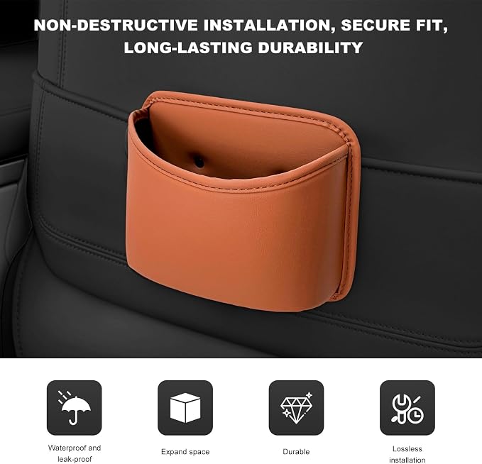 Car Trash Can, Clip On Garbage Organizer Multifunctional Car Door Hanging Container, Waterproof Leather Trash Bin Universal Interior Storage Box for Vehicle Home Office (Orange)