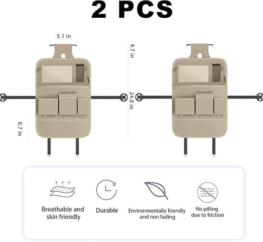 XDV Car Seat Organizers,Multi-functional Back Seat Protectors, Storage Pouches, and Tray Holders (for Cars, Kids, Seat Back and Rear Seats) (Plain Beige, 2 Pcs)