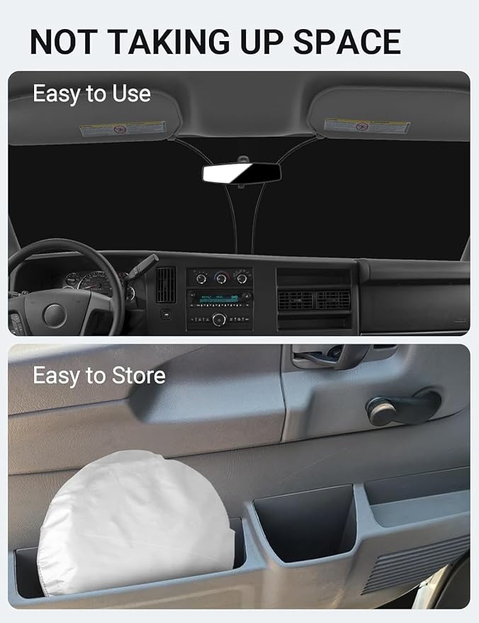 Proadsy Windshield Sun Shade Custom Fit 1996-2025 2026 Chevrolet Express Cargo Van, 1500, 3500, 4500 4-Layer Foldable Front Sunshade Protector Sun Visor Blocker Keep Car Cooler Accessories