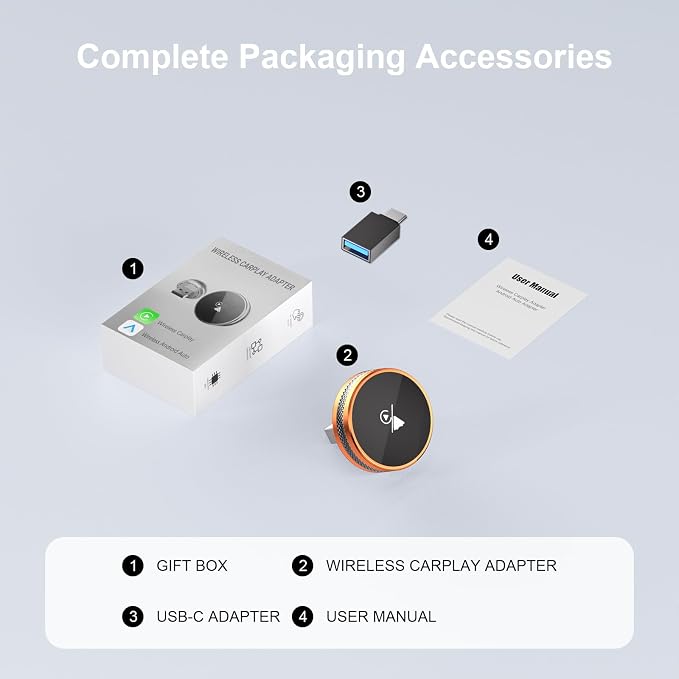 2-in-1 Wireless CarPlay & Android Auto Adapter, CarPlay Dongle Convert Wired to Wireless, Bluetooth & Wi-Fi, Plug & Play, Zero Latency, Compatible with USB/USB-C(Orange)