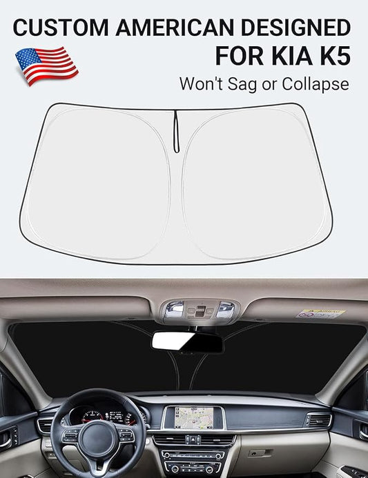 Proadsy Windshield Sun Shade for Kia K5 2026 2025 2024 2023 2022 2021 Custom Fit GT-Line, GT, Sedan 4-Layer Foldable Front Sunshade Protector Sun Visor Blocks UV Rays Keep Car Cooler