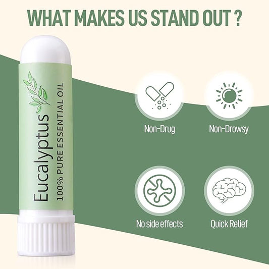 Hion Nausea Relief Inhaler-Eucalyptus, Natural Essential Oils Inhalers