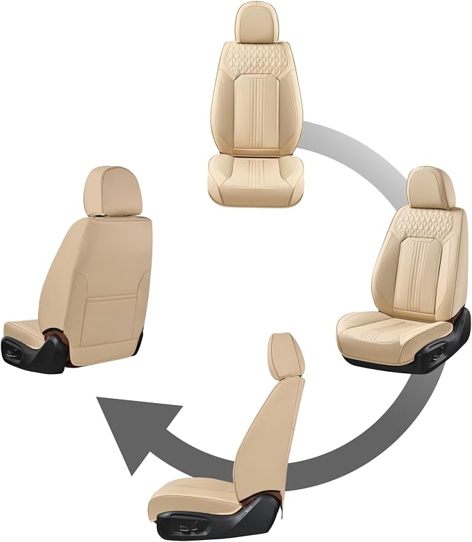 Coverado Seat Covers, Car Seat Covers Front Seats, Beige Seat Cover, Waterproof Car Seat Cushion, Front Car Seat Covers Leatherette Car Seat Protector Universal Fit Most Cars