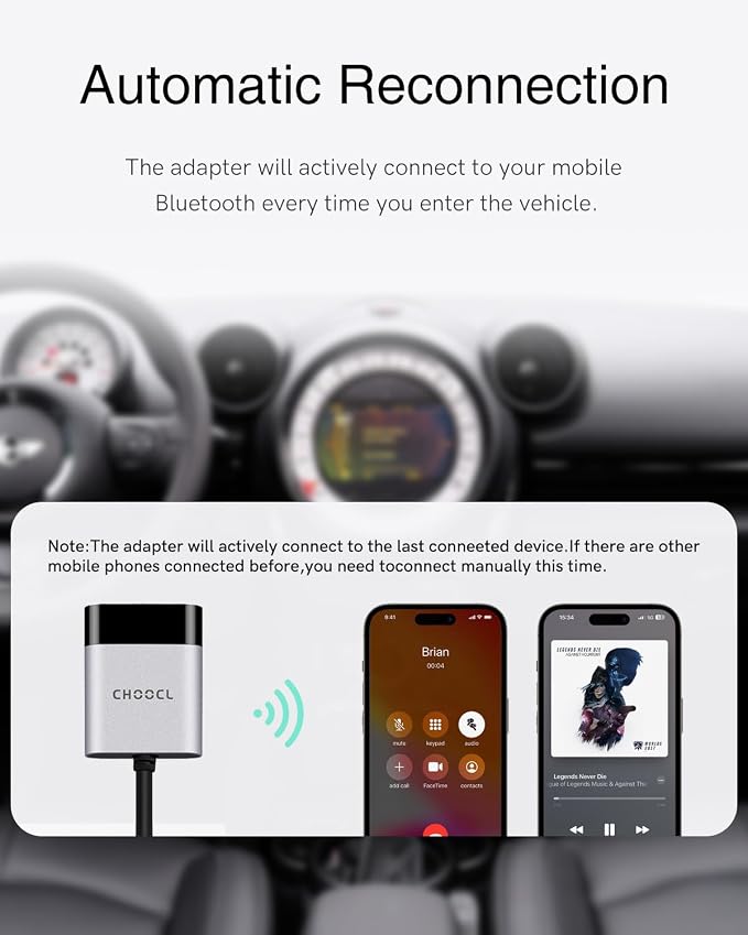 Bluetooth Car Adapter Compatible for BMW Mini One - USB Interface, Bluetooth Receiver for iPod Music Sourse Compatible with iOS/Android