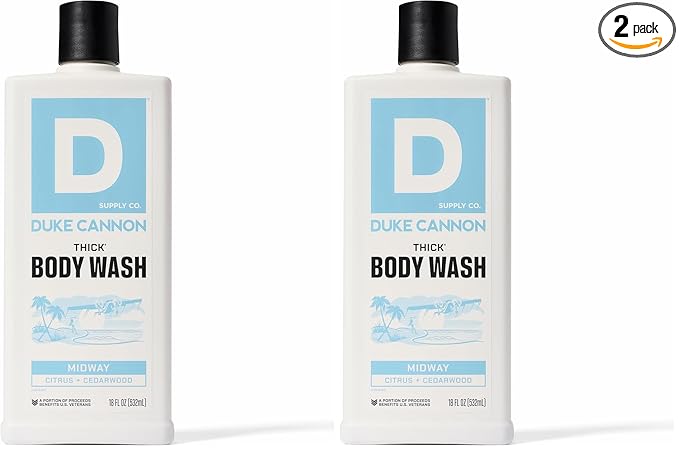 Duke Cannon Supply Co. Thick High Viscosity Body Wash – 3X Thicker, Cleansing Shower and Bath Gel, Mineral-Enriched for Men – Shower Gel – Men’s Body Scrub – Midway (18 oz) (Pack of 2)