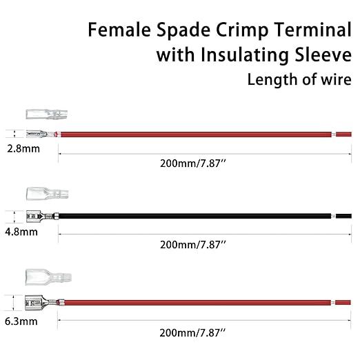 30PCS 2.8mm /4.8mm /6.3mm Female Speaker Wire Connector with Insulating Sleeves Speaker Connectors Red+Black Spade Connectors Flat Quick Splicing Kit WW001