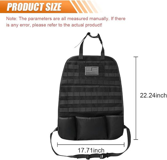 Tactical Molle Car Seat Back Organizer, Vehicle Panel Car Seat Back Cover Protector with 5 Storage Pouch, Universal Backseat Storage Organizer with USA Flag Patch for Car SUV Truck MPV (Black-1 Pc)