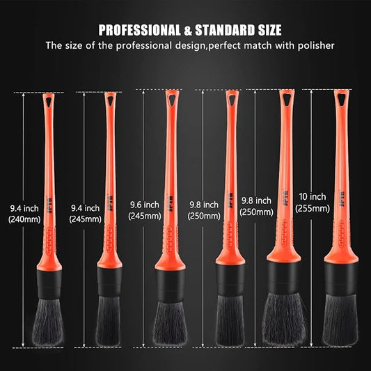Car Detailing Brush Kit, 6Pcs Auto Boar Hair Detail Brush Set Automotive Interior Exterior No Scratch Microfiber Detailing Brushes for Cleaning Air Vents, Engine Bays, Dashboard & Wheels -BRFCD15