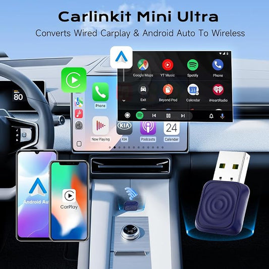 Carlinkit Mini Ultra Wireless CarPlay & Android Auto Adapter - Plug & Play Dongle for iPhone & Android, Convert Wired to Wireless, USB-A/USB-C Fast Connection, Compatible with OEM Wired Cars
