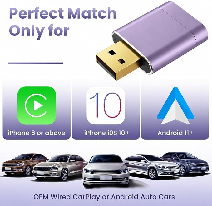 Mini Wireless CarPlay Adapter for Apple & Android Auto, Easy to Use Bluetooth Dongle with Fast Stable Connection, Converts Wired to Wireless Car Play Adapter, for Cars from 2016 with USB-A/C