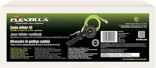 Flexzilla Inflator Kit with 3 ft. and 15 ft. Quick Connect Hose, Lock-On Chuck (0-170 PSI) - AL2025FZ-2