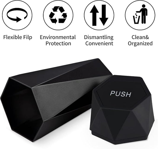 JUSTTOP Car Trash Can with Lid, Diamond Design Small Automatic Portable Trash Can, Easy to Clean, Used in Car Home Office Interior Accessories, 2PCS (Black)