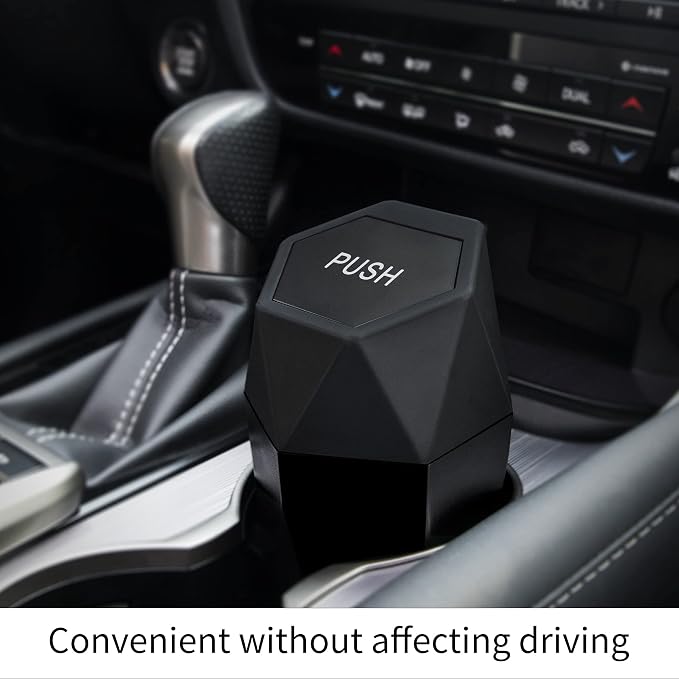 JUSTTOP Car Trash Can with Lid, Diamond Design Small Automatic Portable Trash Can, Easy to Clean, Used in Car Home Office Interior Accessories, 2PCS (Black)