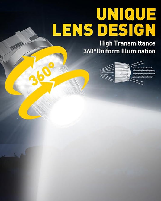 AUXITO Latest 7440 7443 LED Bulb White Reverse Lights, 700% Brighter 7441 7444 T20 992 WY21W LED Bulbs with Projector for Backup Reverse Parking Tail Brake Signal DRL Marker Light, Pack of 2