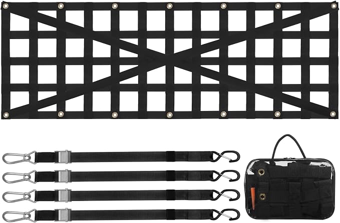 VEVOR Tailgate Net for Truck Bed, 54 in x 18 in, Cargo Net Durable with 4 Adjustable Buckle Straps, Cross-Reinforced Design, Extendable & Durable, Suitable for Truck, Trailer, Pickup, Boat, Jeep, SUV