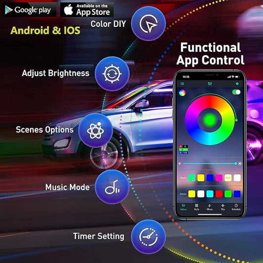 Yielinth Car Underglow Lights, Exterior LED Strip Lights with App and RF Remote Control, 16 Million Colors Underglow Kit for Car, 4 Pieces