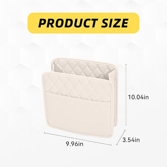 Car Seat Back Organizer, PU Leather Vehicle Backseat Hanging Storage Pocket, Multipurpose Auto Travel Essentials Accessories for Kids & Adults, Universal for Most Cars (Beige)