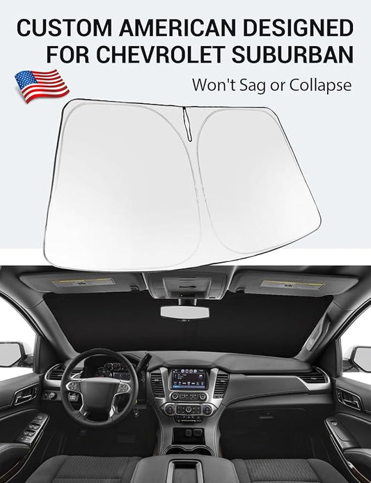 Proadsy 2026 Upgrade Windshield Sun Shade Custom Fit 2015-2020 Suburban Foldable Front Sunshade Protector Sun Visor Blocks UV Rays Keep Car Cooler