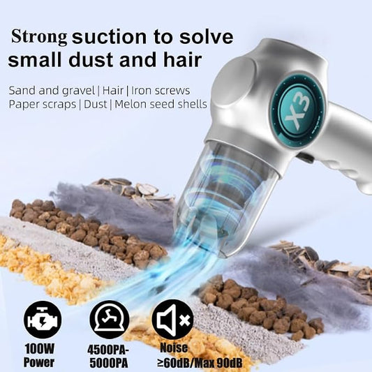 Mini Vacuum Cordless Rechargeable Car Vacuum Cleaner| Handheld Vacuum Cleaner with Strong Suction, Portable Vacuum for Car,Pet Hair,Home,Keyboard,Inflate-Deflate Swim Ring,Dust Buster (Silver)