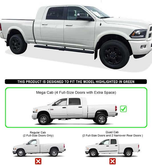 APS (Black 5 inches) Stainless Steel Running Boards Nerf Bars Side Steps Compatible with Dodge Ram 1500 2006-2008 Mega Cab & Ram 2500 3500 2006-2009(91in D2D Short Version)