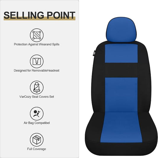 VarCozy Seat Covers for Car Front Pair, Breathable Cloth Front Car Seat Covers, Universal Cloth Seat Covers for SUV Sedan Van, Automotive Interior Covers, Airbag Compatible