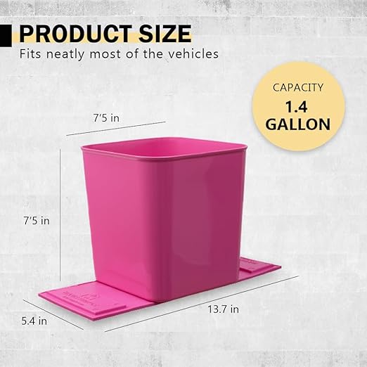 Car Trash Can 1.4 Gallon with Stability Flap & Magic Strips — No-Tip Leakproof Car Garbage Bin for Car Floor, Mats, Front or Back Seat, SUV, Truck, Van, Vehicle Interior Organizer (Pink)