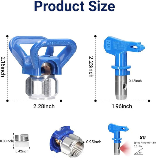 Airless Spray Tip for Standard Airless Paint Spray ,Includes 517 Nozzle tip,7/8" Nozzle seat and Nozzle Gasket (Blue)