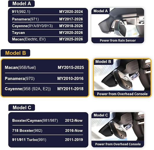 Fitcamx Front 4K+ Rear 1080P Dash Cam Adpats for Porsche Macan 95B Panamera 970 Cayenne 958 92A E2 (Model B), OEM Factory Look, Dual HD Video, WiFi & APP, Loop Recording, G-Sensor, 128GB Card