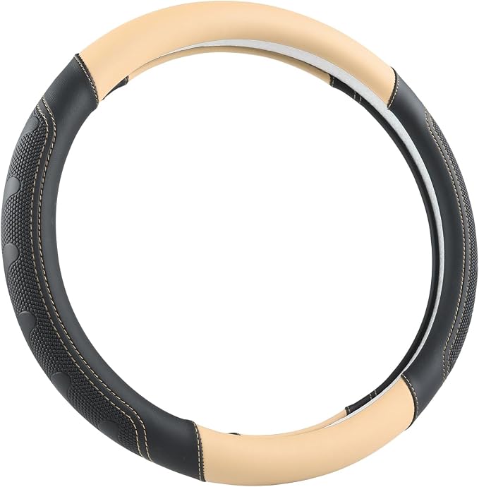 GIANT PANDA Car Steering Wheel Cover for Toyota RAV4,Camry,Highlander,Corolla,Prius,Tacoma,Standard Size - Black+Beige