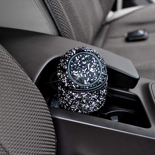 Bling Rhinestone Auto Garbage Can Car Trash Can with Lid Mini Garbage Bin for Automotive Car, Home, Office, Kitchen, Bedroom (C)