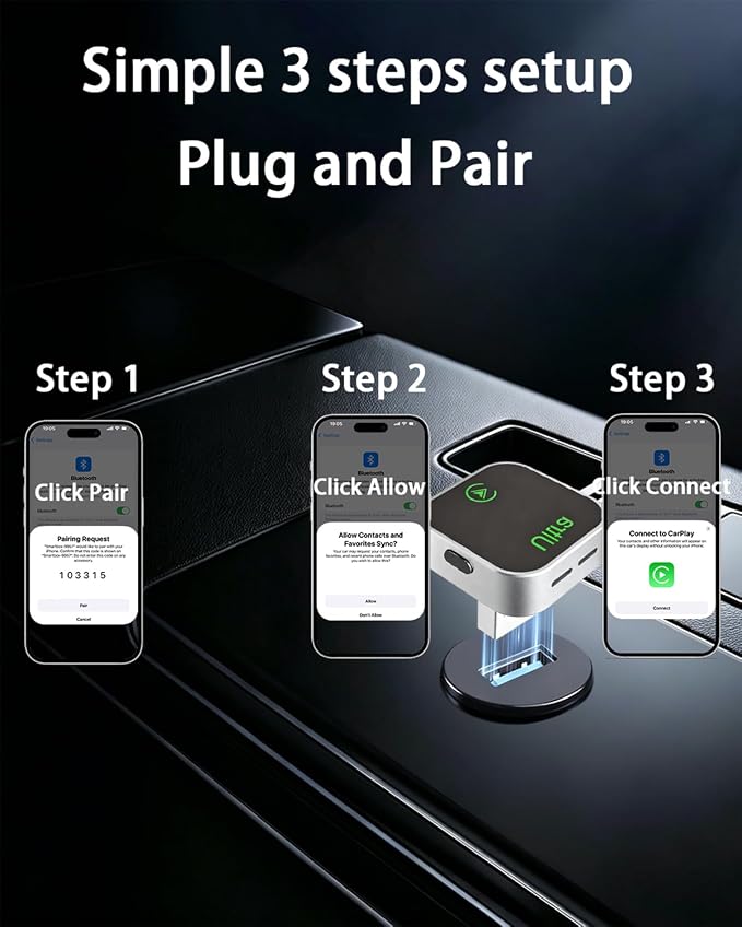 Wireless CarPlay Android Auto Adapter Plug and Play AI Box for Factory Wired