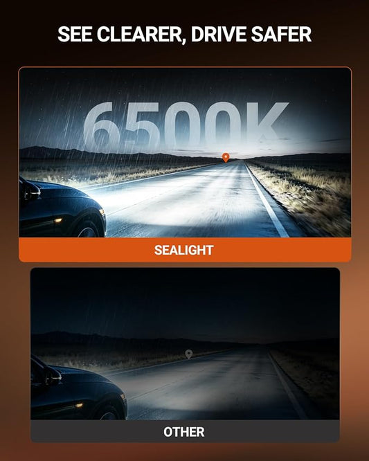 SEALIGHT H11B LED Light Bulbs, 60000 Lumens 1000% Ultra Bright, 6500K White H11B LED Bulb 1:1 Factory Size, Long Lifespan, Plug and Play H8B/H9B Fog Lights, 99% Compatibility Anti-Flicker, Pack of 2