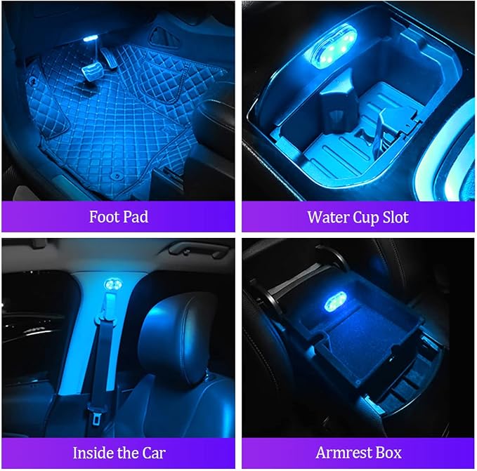 2 PCS Car Led Lights Interior,Ice Blue Ambient Lighting Car Interior,USB Rechargeable Car Interior Reading Light,Portable Led Lights for Car